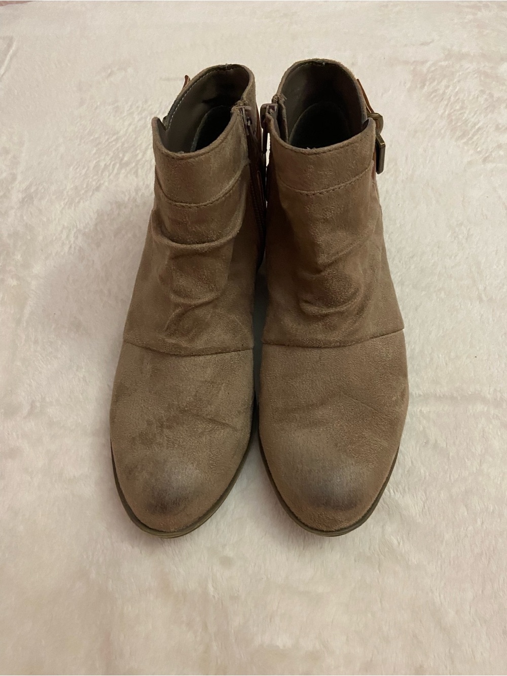 No parking Ailey Suede Ankle Booties with Side Buckle - Taupe